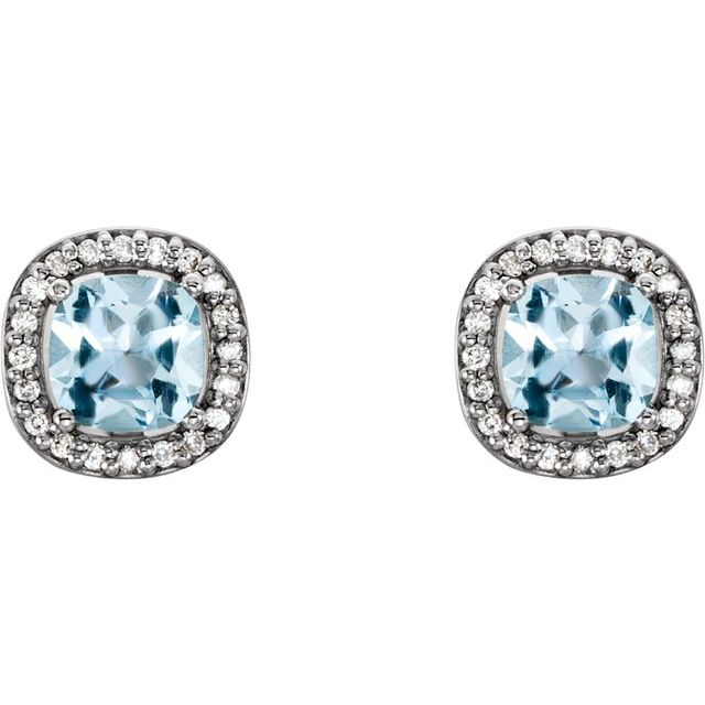 14k White Natural Sky Blue Topaz & 1/10 Ctw Natural Diamond Earrings