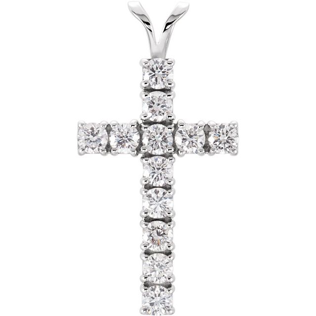 14k White 1 1/4 Ctw Lab-grown Diamond Cross Pendant