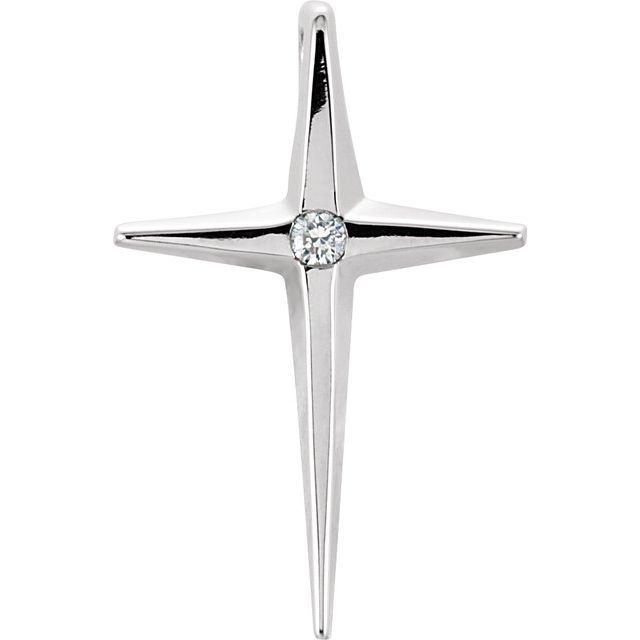 14K White .025 CTW Natural Diamond Cross Pendant