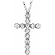 14K White 1/8 CTW Natural Diamond Cross Pendant