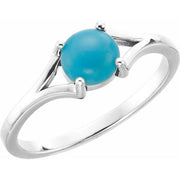 14k White 6 Mm Natural Turquoise Cabochon Ring