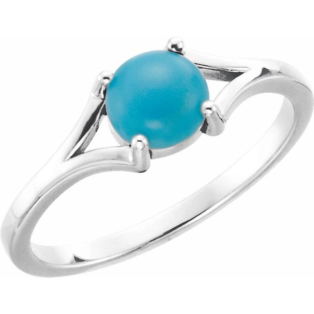 14k White 6 Mm Natural Turquoise Cabochon Ring
