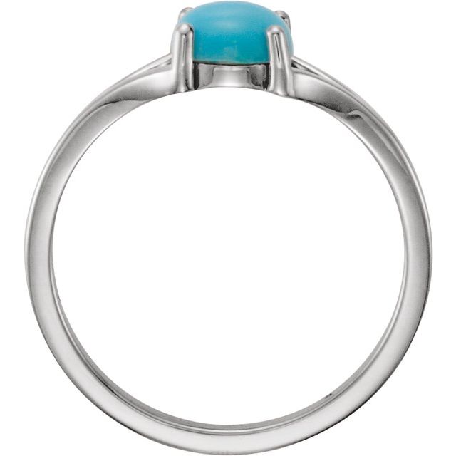 14k White 6 Mm Natural Turquoise Cabochon Ring