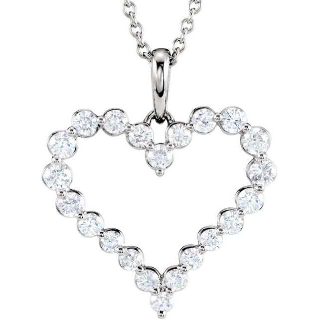 14K White 1 CTW Natural Diamond Heart 18' Necklace