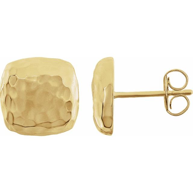 14k Yellow Hammered Square Earrings