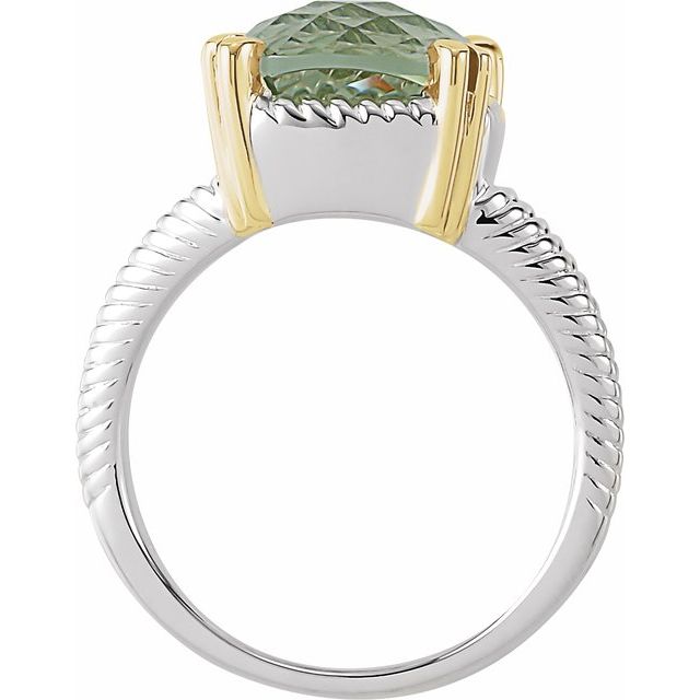 Sterling Silver & 14K Yellow Checkerboard Natural Prasiolite Ring