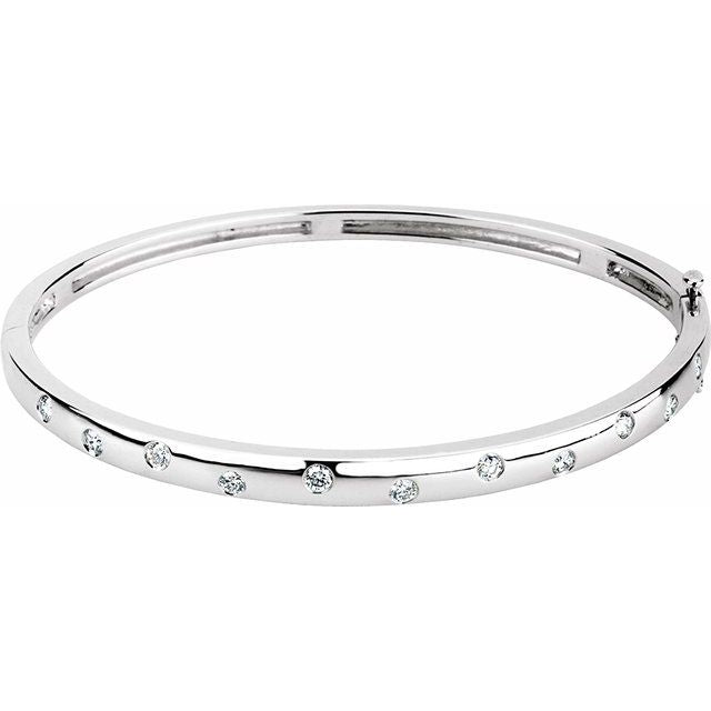 14K White 1/2 CTW Natural Diamond Bangle 6 3/4' Bracelet