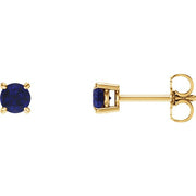 14k Yellow 4 Mm Lab-grown Blue Sapphire Stud Earrings