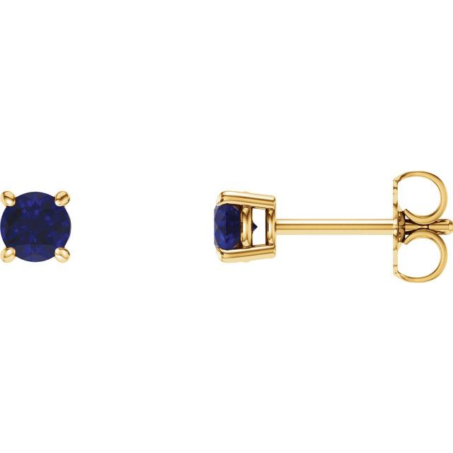 14k Yellow 4 Mm Lab-grown Blue Sapphire Stud Earrings