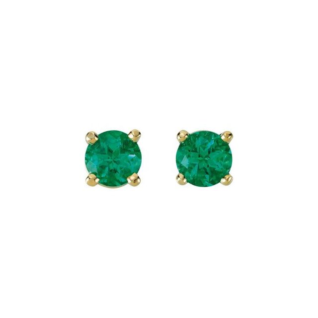 14K Yellow 4 mm Lab-Grown Emerald Earrings