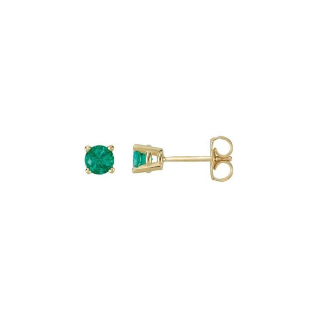 14K Yellow 4 mm Lab-Grown Emerald Earrings