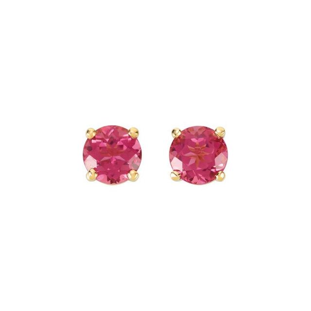14k Yellow 6 Mm Natural Pink Tourmaline Earrings
