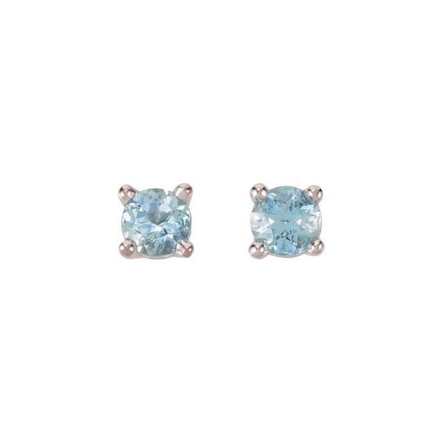 14K White 3 mm Natural Blue Aquamarine Earrings