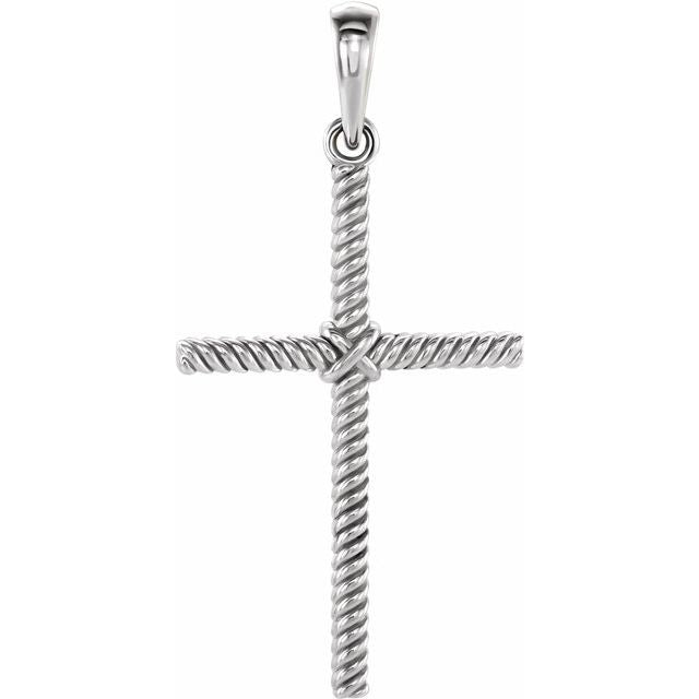 14k White 31.9x16.2 Mm Rope Cross Pendant