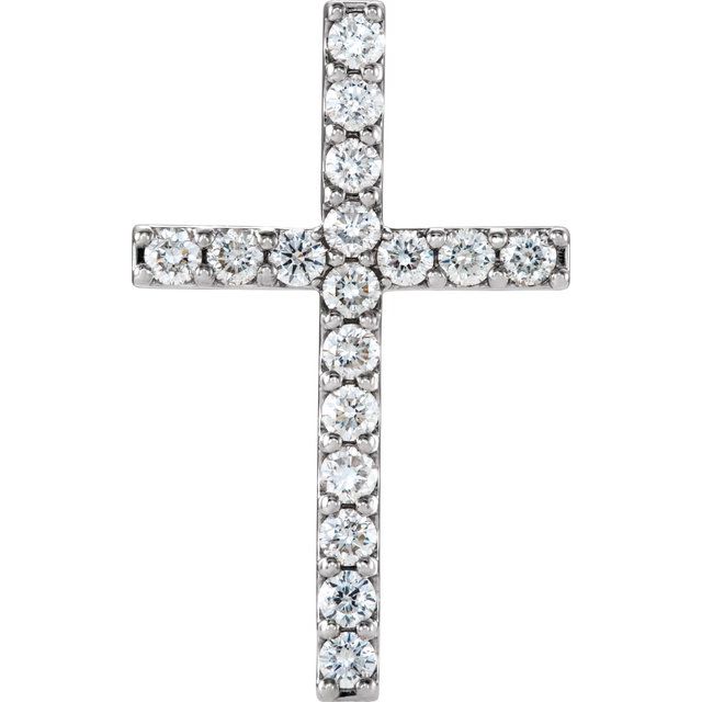 14k White 1 Ctw Natural Diamond Petite Cross Pendant