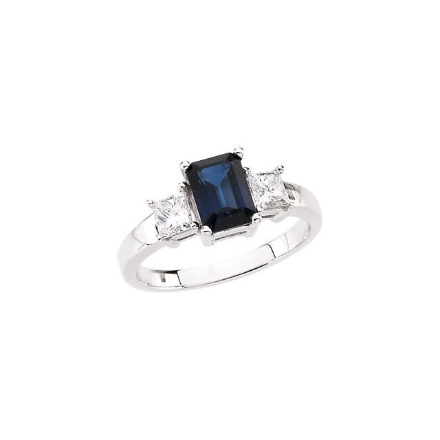 14K White Natural Blue Sapphire & 1/2 CTW Natural Diamond Ring