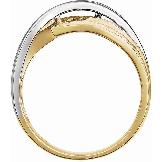 14k Yellow/white Rhodium-plated Criss-cross Hammered Ring