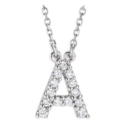 14k White 1/8 Ctw Natural Diamond Initial A 16' Necklace