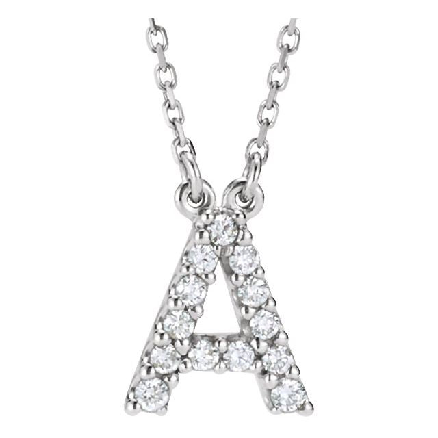14k White 1/8 Ctw Natural Diamond Initial A 16' Necklace
