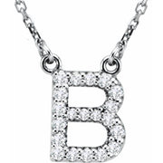 14k White 1/8 Ctw Natural Diamond Initial B 16' Necklace
