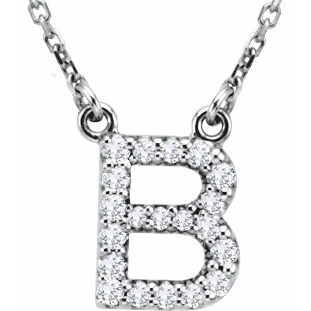 14k White 1/8 Ctw Natural Diamond Initial B 16' Necklace