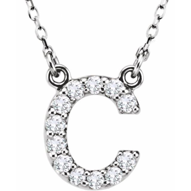14K White 1/8 CTW Natural Diamond Initial C 16' Necklace