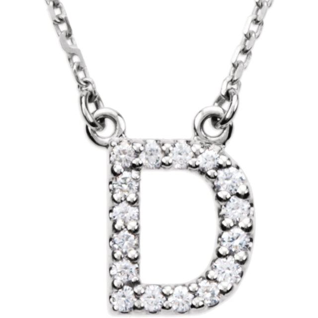 14K White 1/8 CTW Natural Diamond Initial D 16' Necklace