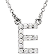 14K White 1/8 CTW Natural Diamond Initial E 16' Necklace