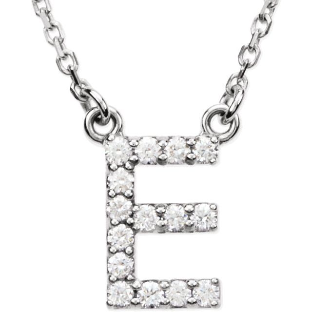 14K White 1/8 CTW Natural Diamond Initial E 16' Necklace