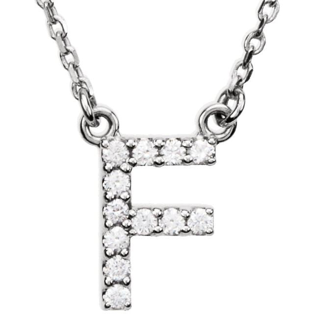 14K White 1/8 CTW Natural Diamond Initial F 16' Necklace