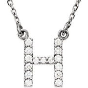 14k White 1/8 Ctw Natural Diamond Initial H 16' Necklace