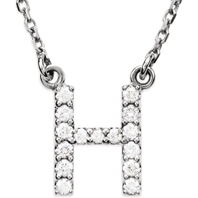 14k White 1/8 Ctw Natural Diamond Initial H 16' Necklace