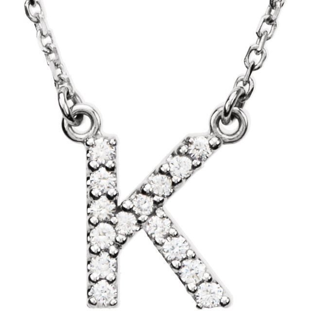 14K White 1/8 CTW Natural Diamond Initial K 16' Necklace