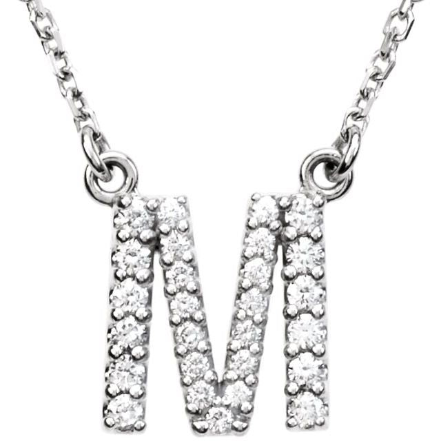 14K White 1/6 CTW Natural Diamond Initial M 16' Necklace