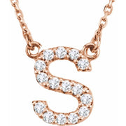 14k Rose 1/8 Ctw Natural Diamond Initial S 16' Necklace