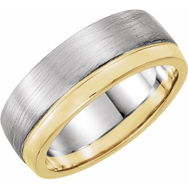 14k White/yellow 6.75 Mm Flat Edge Band With Polished & Satin Finish Size 9