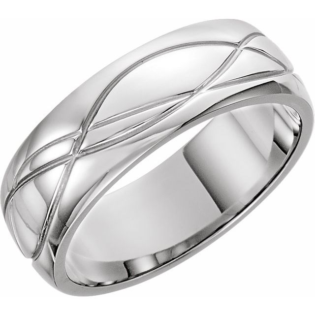 14k White 8 Mm Grooved Band Size 6