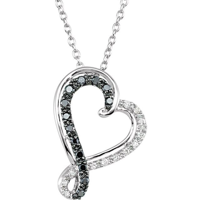 Sterling Silver 1/5 CTW Natural Black & White Diamond Heart 18' Necklace