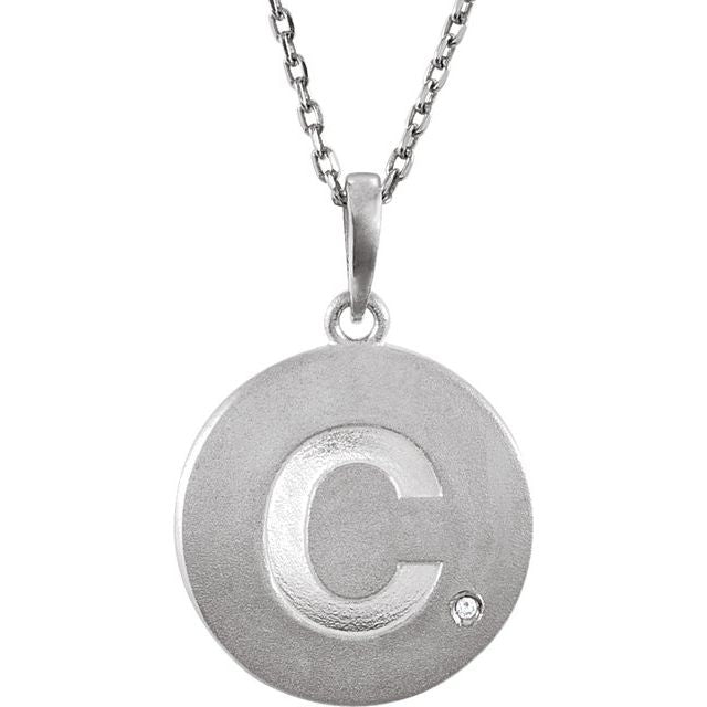 Sterling Silver .005 CT Natural Diamond Initial C 18' Necklace