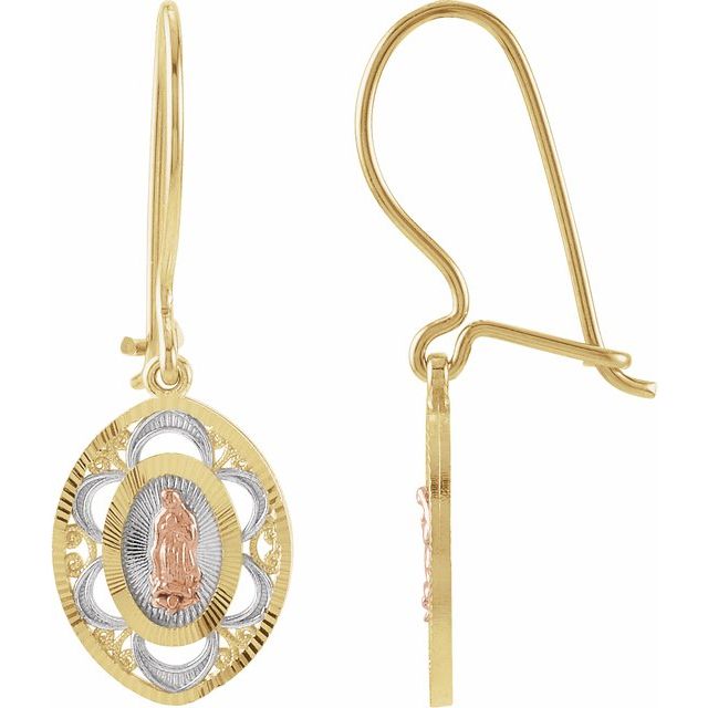 14K Yellow/Rose Oval Our Lady of Guadalupe Earrings