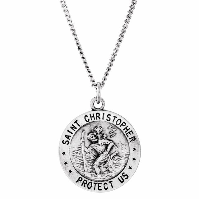 Sterling Silver 18 mm Round St. Christopher U.S. Coast Guard Medal 18' Necklace