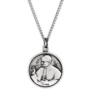 Sterling Silver 25 mm Round Pope John Paul II 24' Necklace