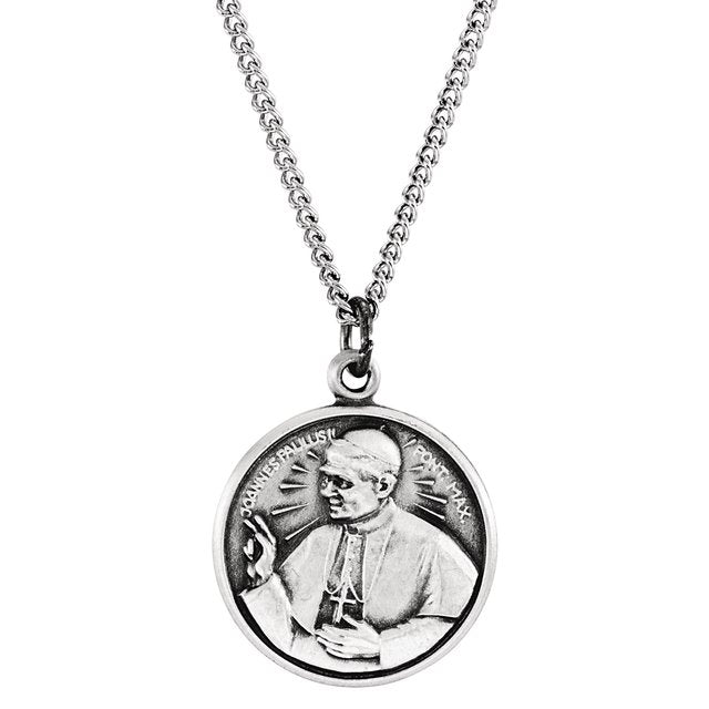 Sterling Silver 25 mm Round Pope John Paul II 24' Necklace