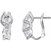 Sterling Silver Imitation White Cubic Zirconia Three-Stone Omega Earrings