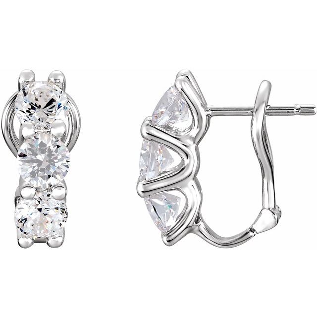 Sterling Silver Imitation White Cubic Zirconia Three-Stone Omega Earrings