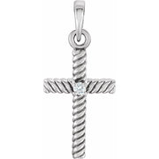 14k White .015 Ct Natural Diamond Cross Pendant
