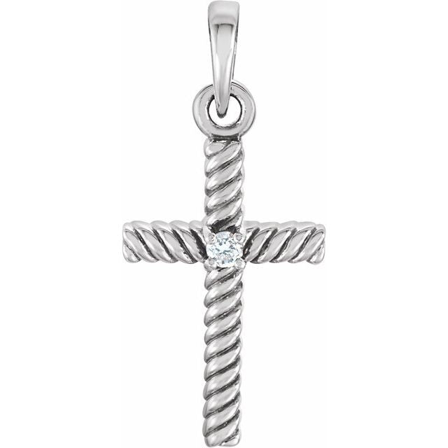 14k White .015 Ct Natural Diamond Cross Pendant