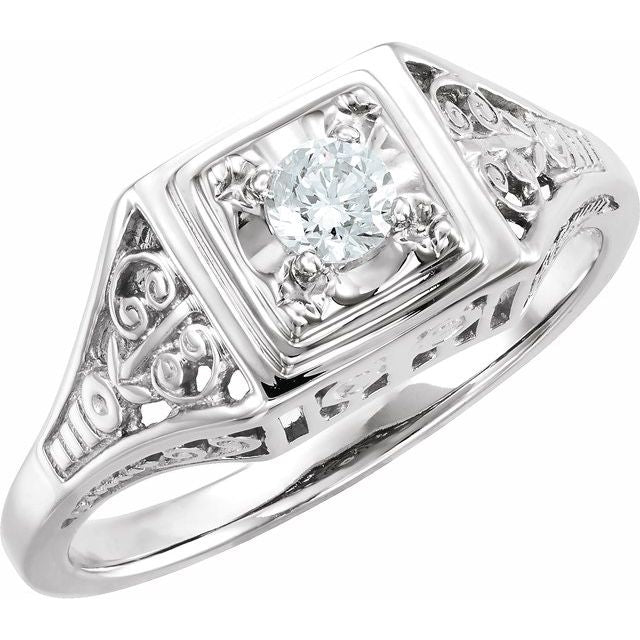 14k White 1/6 Ctw Natural Diamond Filigree Ring