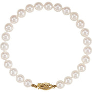 14K Yellow Cultured White Akoya Pearl 7' Bracelet