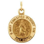 14k Yellow 12 Mm Round Immaculate Conception Medal